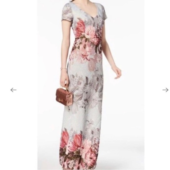 Adrianna Papell Floral Metalasse Sheath Dress Shimmery Ice Blue Multi - 2 - Picture 1 of 16